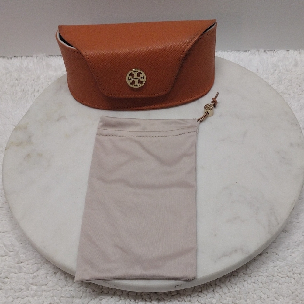 Tory Burch Orange Faux Leather Eyewear Soft Case & Beige Bag Only #299-77